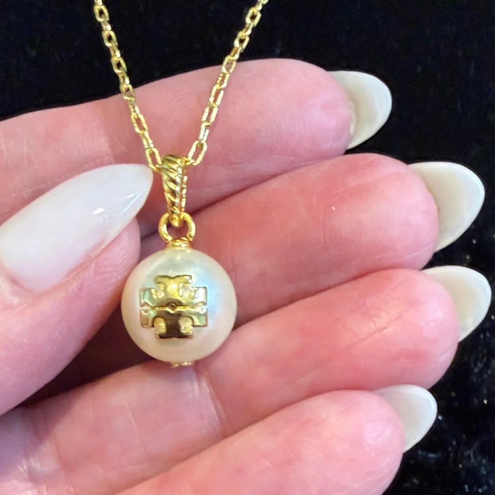 Tory Burch Gold Necklace with Pearl Pendant - Picture 2 of 5